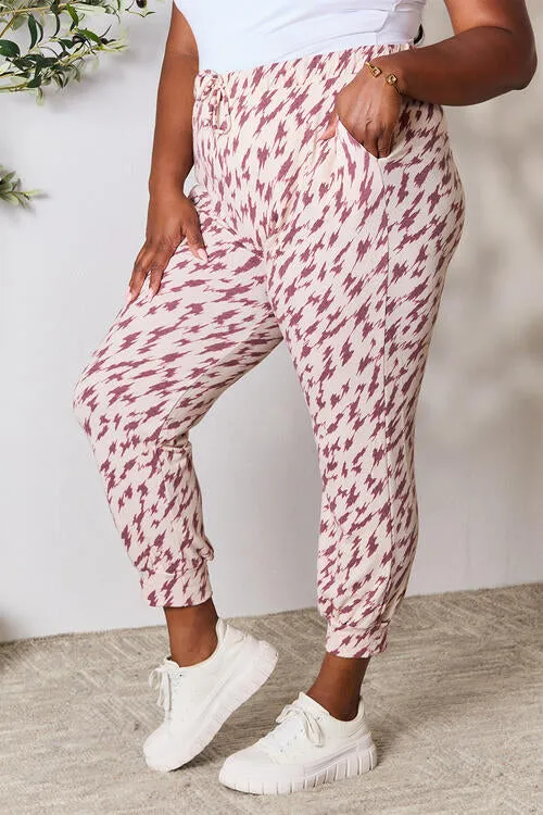 Burgundy Full Size Printed Drawstring Track Pants