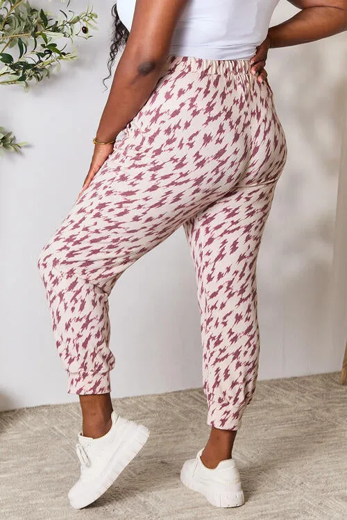 Burgundy Full Size Printed Drawstring Track Pants