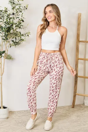 Burgundy Full Size Printed Drawstring Track Pants