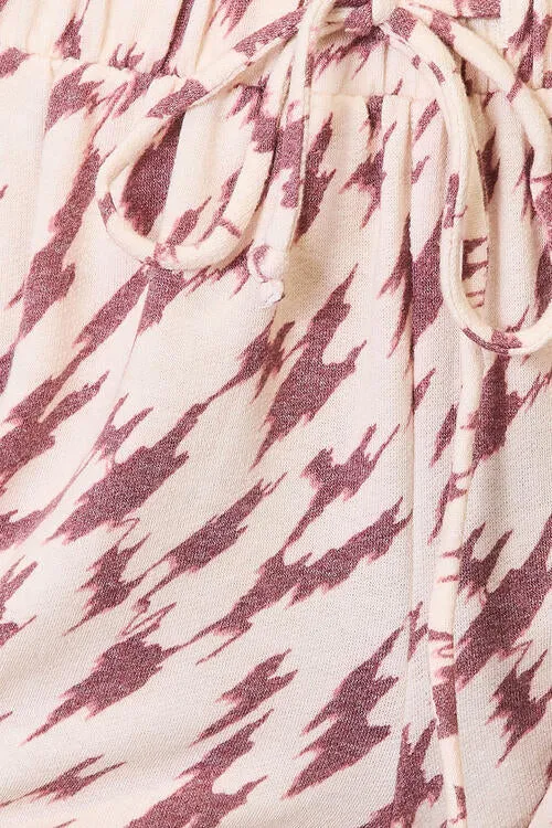 Burgundy Full Size Printed Drawstring Track Pants