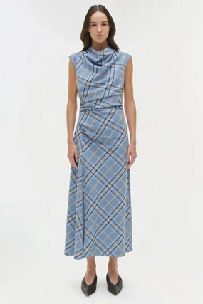 Smooth Flow Burke Draped Midi Dress Horizon Plaid