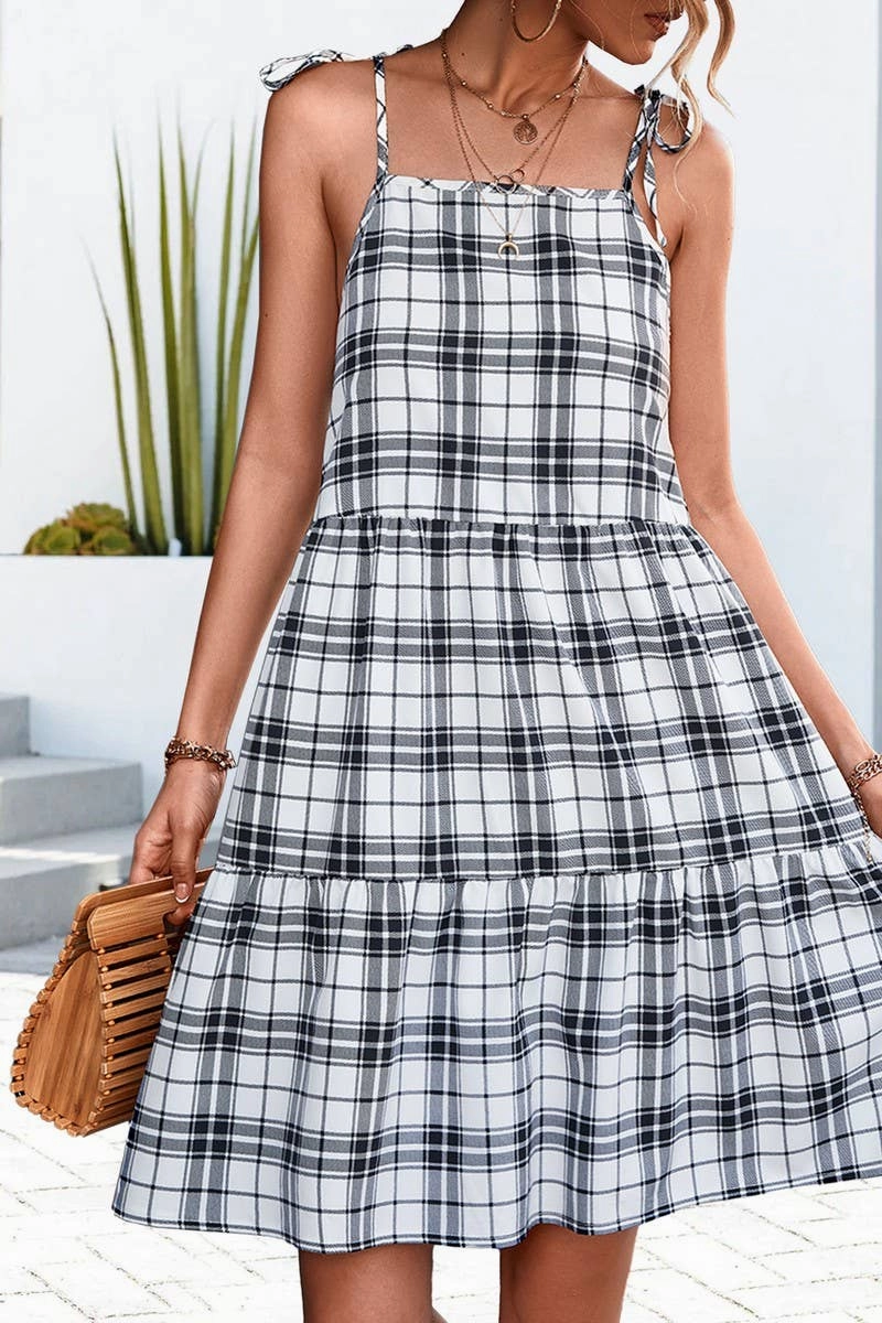 CLASSIC PLAID PATCHWORK HALTER DRESS_CWDSD2662 Mix-And-Match
