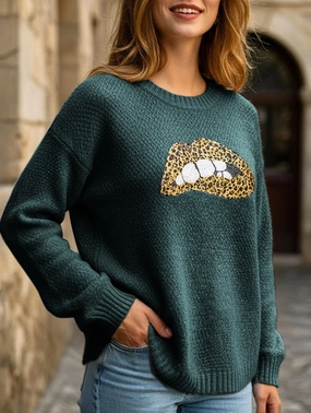 leopard embroidered sequined sweater ReflectiveTrims FrictionResistantEdges