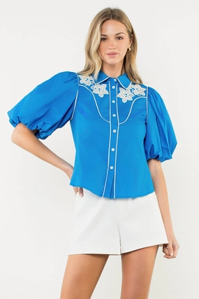 StretchTechnology PUFF SLEEVE WESTERN TOP