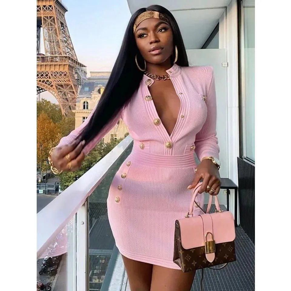 Button Bodycon Mini Dress