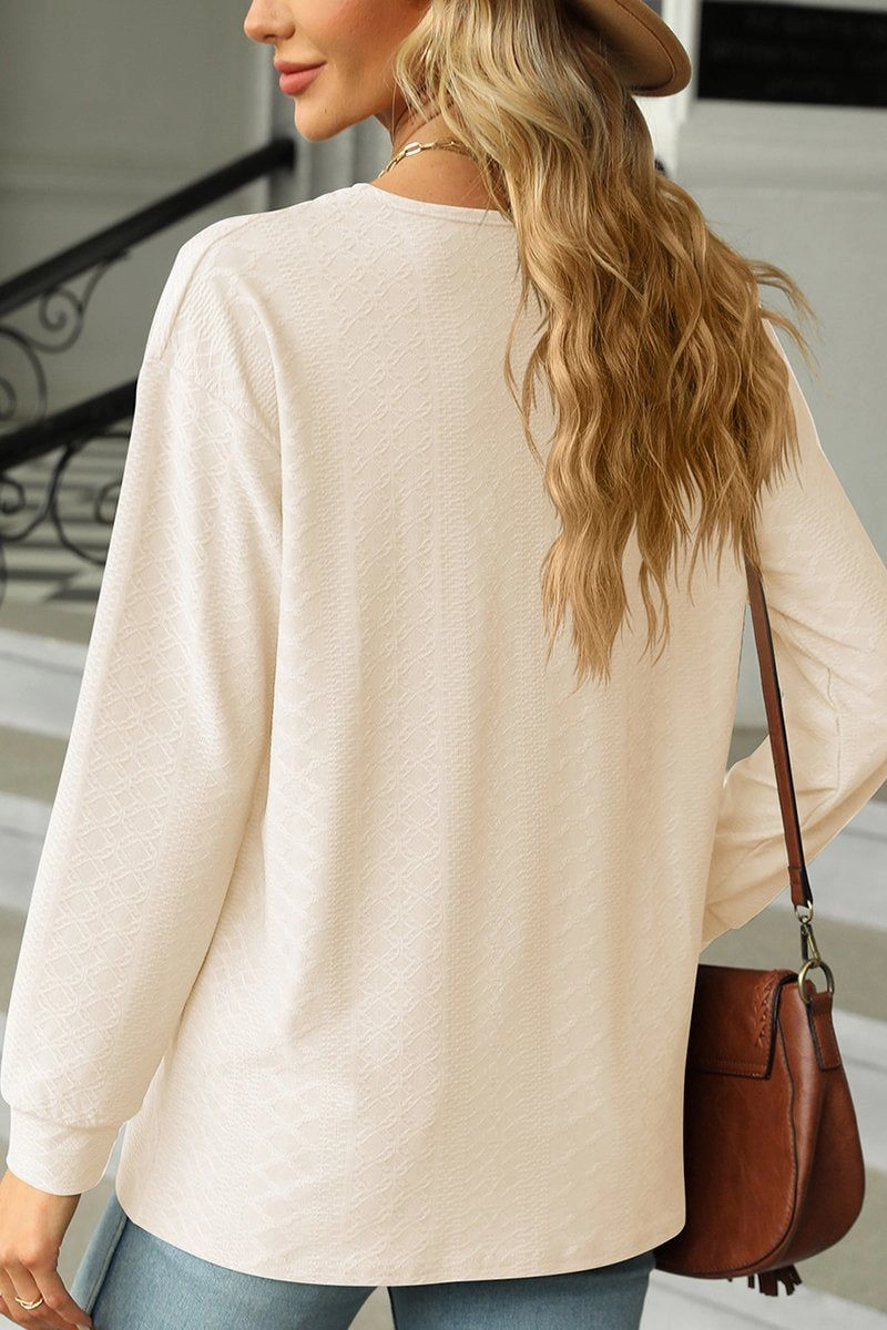 BUTTON DECKED V NECK PATTERN STITCHED BLOUSE Office Attire
