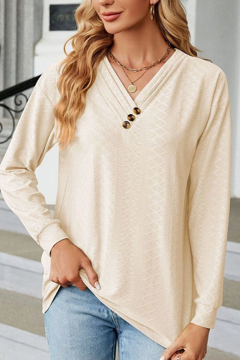 AllClimateAdaptive Adaptive Temperature Control BUTTON DECKED V NECK PATTERN STITCHED BLOUSE