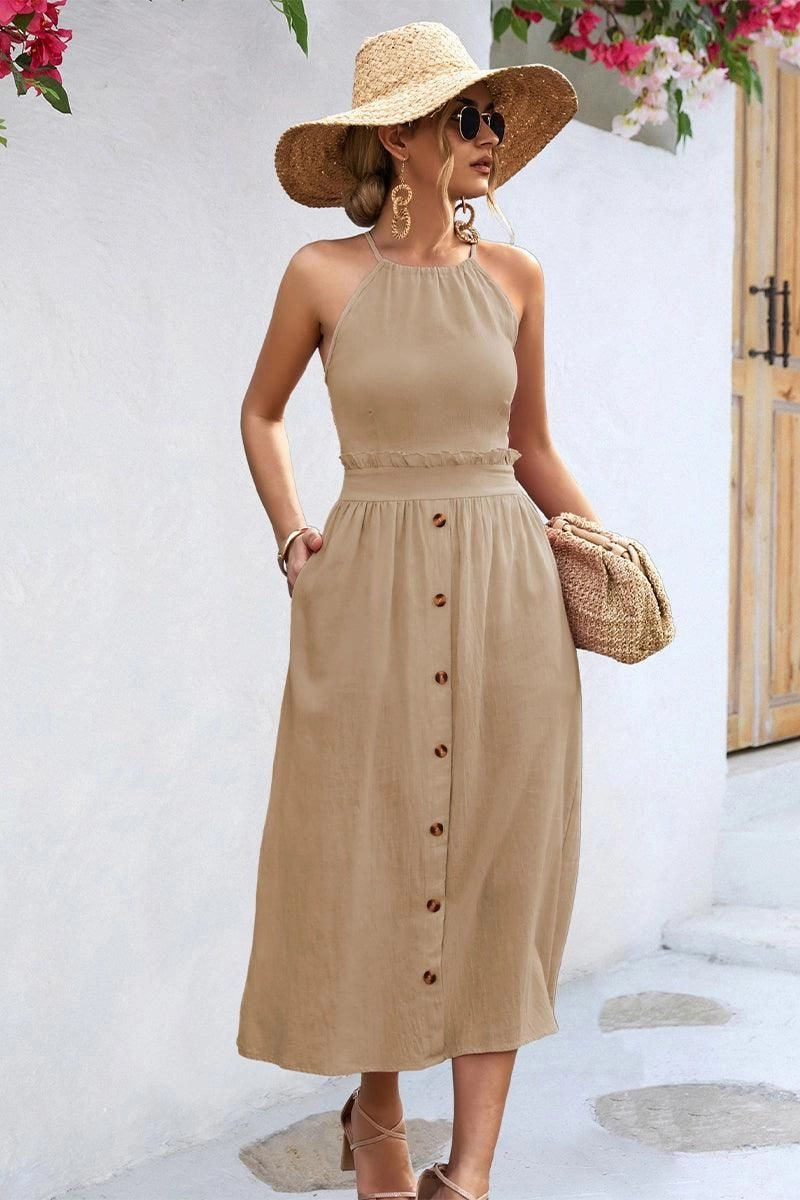 Basic Warm BUTTON DETAILED SKIRT WOMEN HALTER DRESS