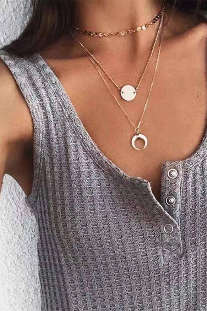 BUTTON-DOWN U-NECK SLEEVELESS VEST BLOUSE_CWOV0247 Wool Sweater EcoFriendlyTexture