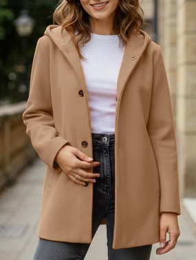Buttoned multicolor long-sleeved jacket Two Tone Weave Curved Hem Design
