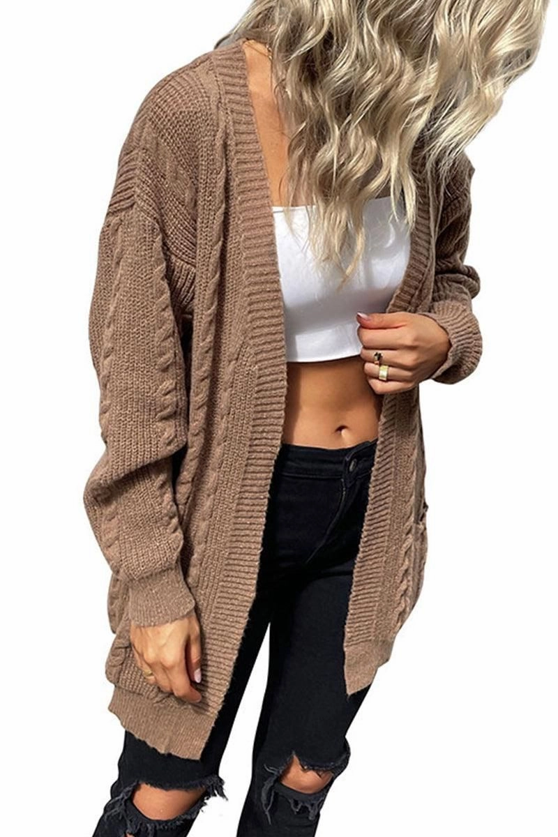 CABLE KNIT OPEN FRONT MIDI LENGH CARDIGAN AbrasionResistantEdging