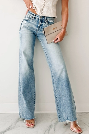 Calgary Mid Rise Wide Leg Risen Tummy Control Jeans (Light) Universal Fit System