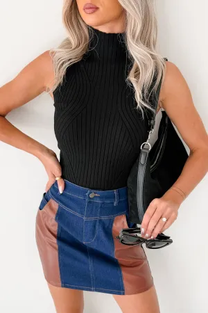 Call It Home Ribbed Knit Mock Neck Tank Top (Black) Reinforced Seam Technique