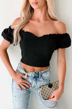Call Me Cute Puff Sleeve Sweetheart Top (Black) All Purpose Casual Cut