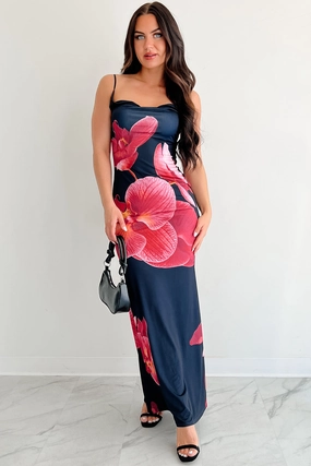 Call Me Maybe Sleeveless Floral Maxi Dress (Black) Chic Waistband Design
