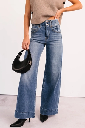 Calla Wide Leg High Rise Risen Jeans (Dark) Trendy Layering