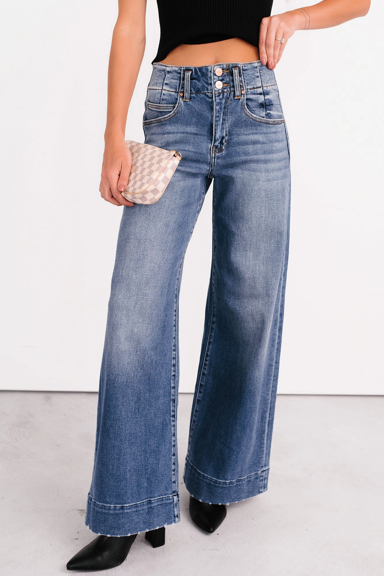 NonSlipInnerGrip Calla Wide Leg High Rise Risen Jeans (Dark)