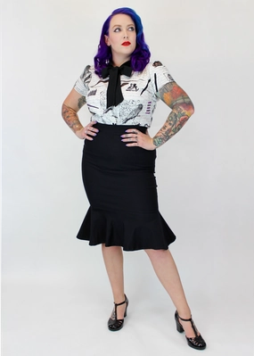 Low Impact Dye Mermaid Bodycon Black or Red Midi Skirt #EAWTT