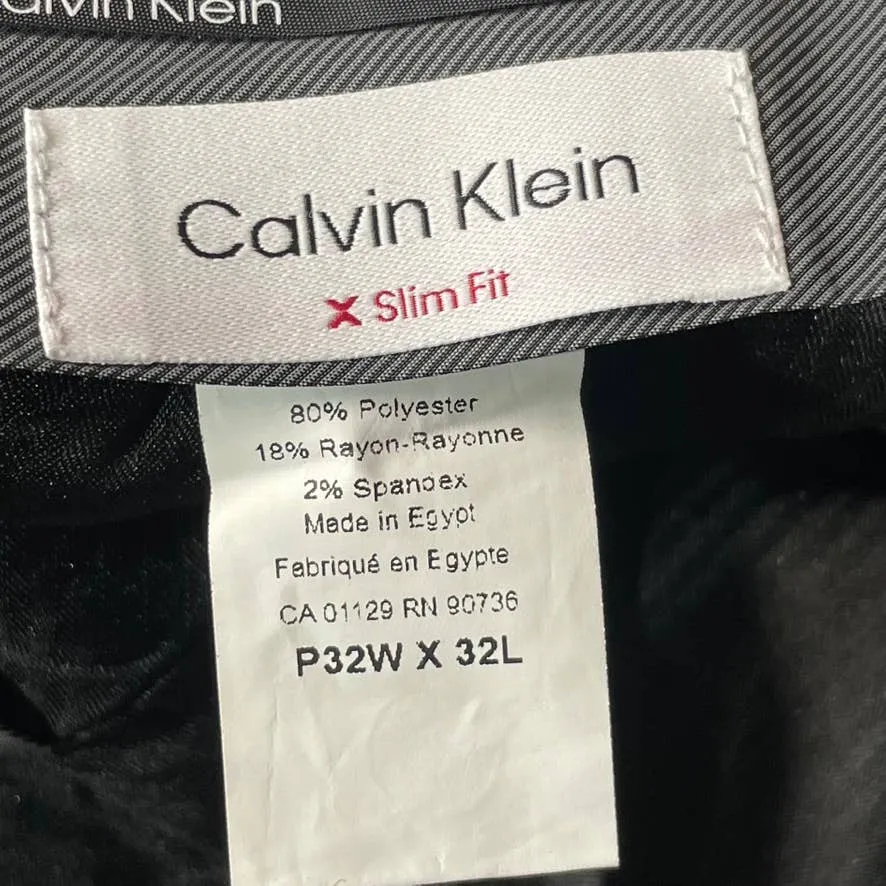 CALVIN KLEIN Men's Black Solid Slim-Fit Flat Front Dress Pants SZ 32X32