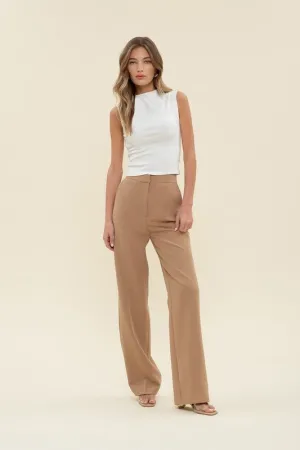 Camel High Waist Straight Leg Dress Pants