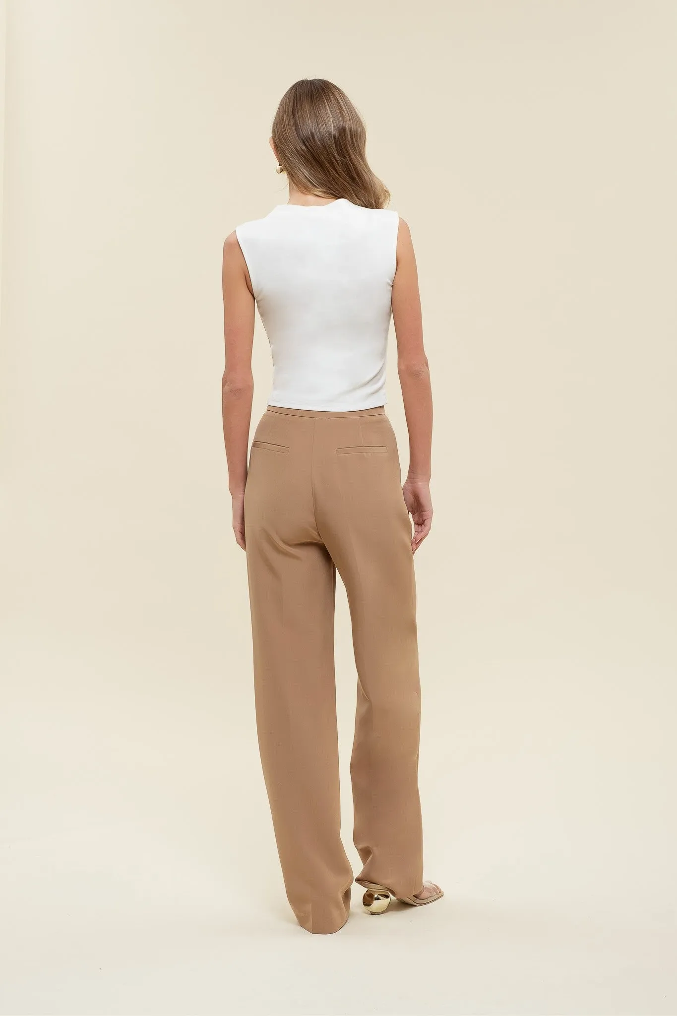Camel High Waist Straight Leg Dress Pants
