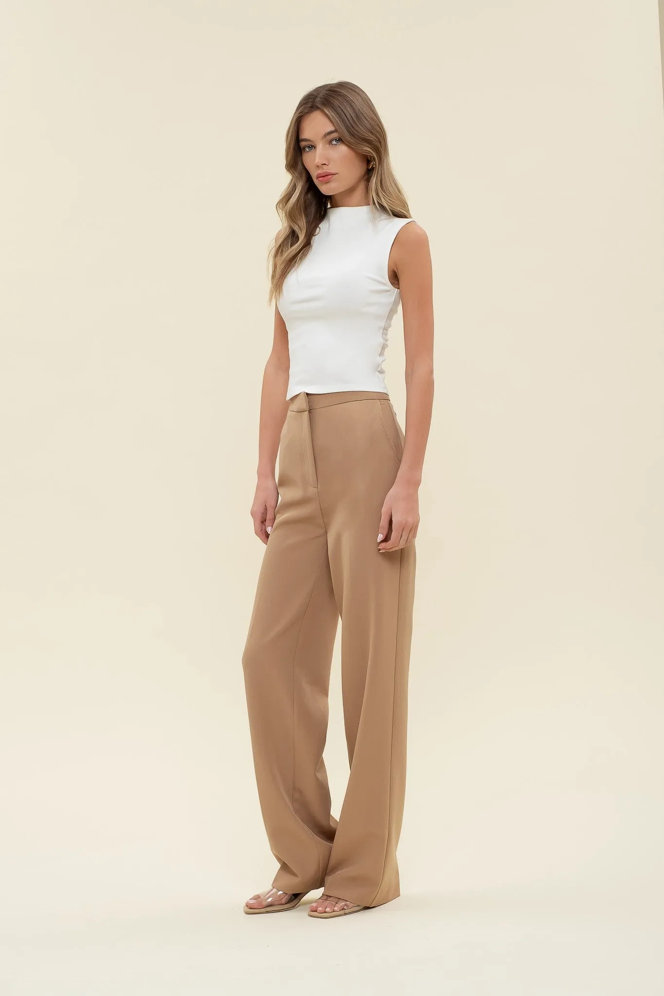 Camel High Waist Straight Leg Dress Pants