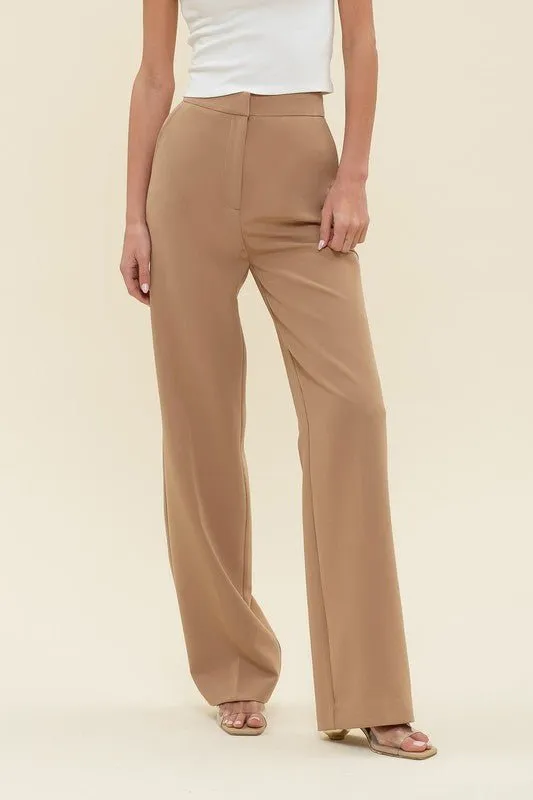 Camel High Waist Straight Leg Dress Pants