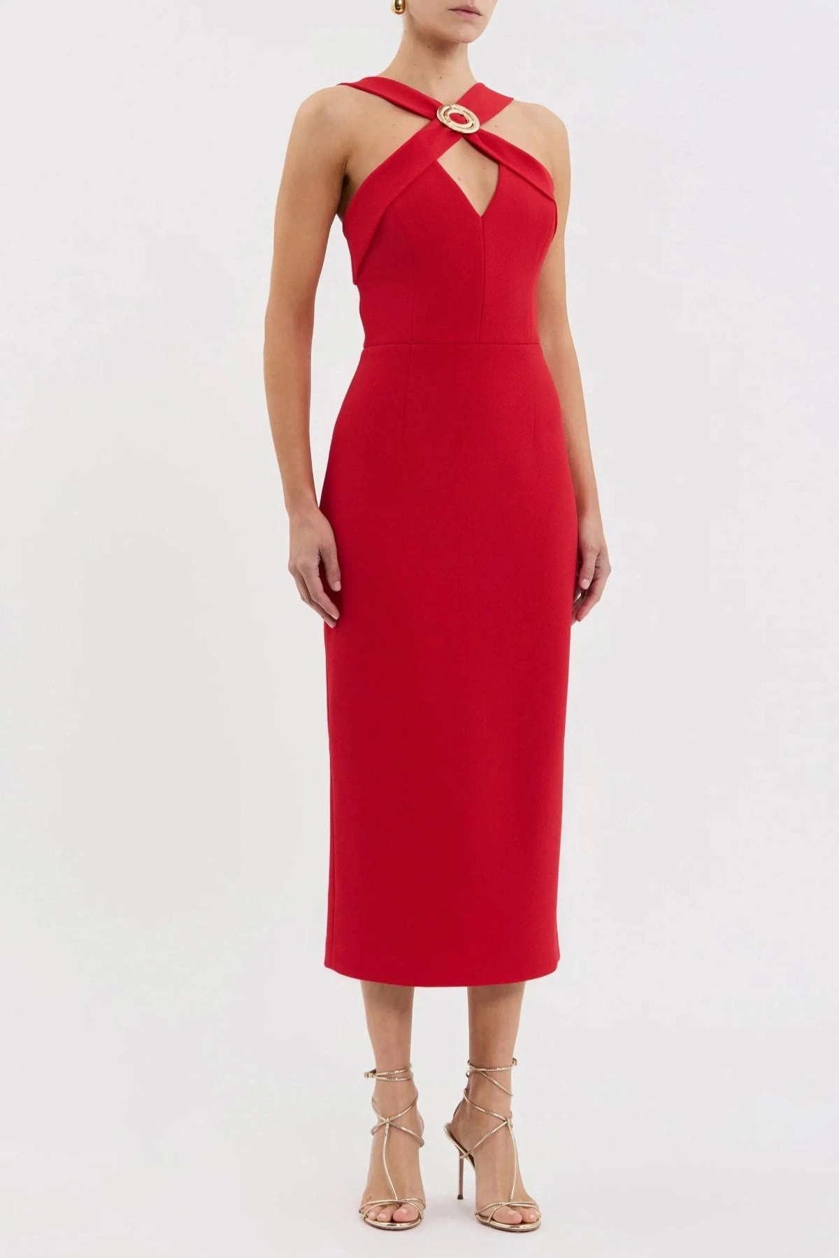 Cameron Asymmetrical Midi Red Sleek Drape