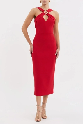 Soft and Chic Balanced feel Cameron Asymmetrical Midi Red