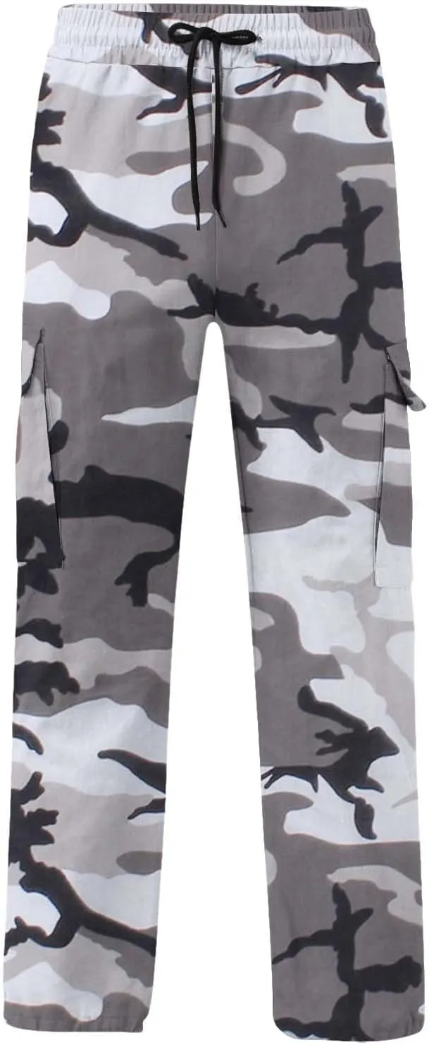 Camo Cargo Pants for Men Loose Fit Casual Lightweight Straight Cargo Sweatpants with Pockets Outdoor Hiking Joggers