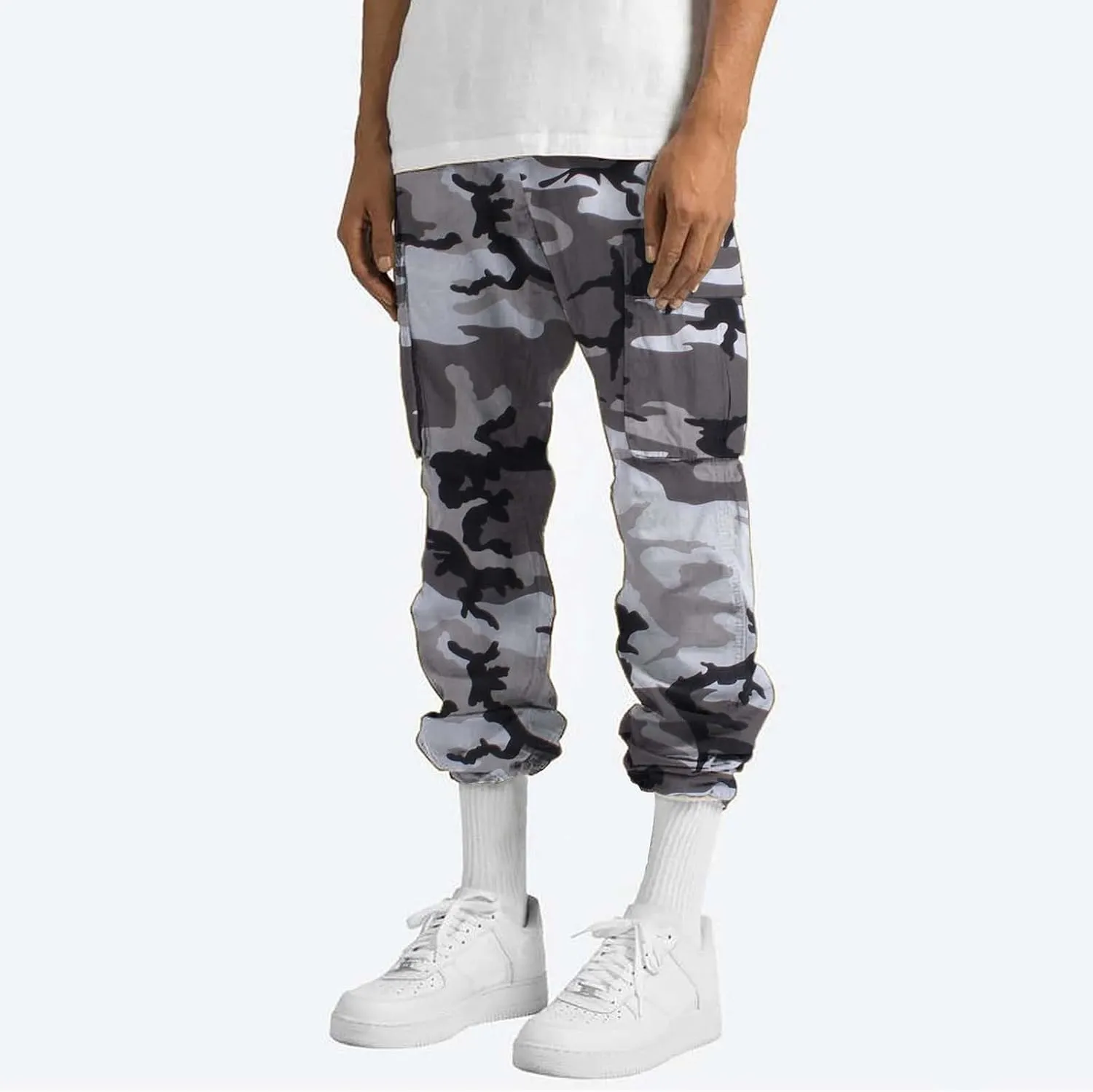 Camo Cargo Pants for Men Loose Fit Casual Lightweight Straight Cargo Sweatpants with Pockets Outdoor Hiking Joggers