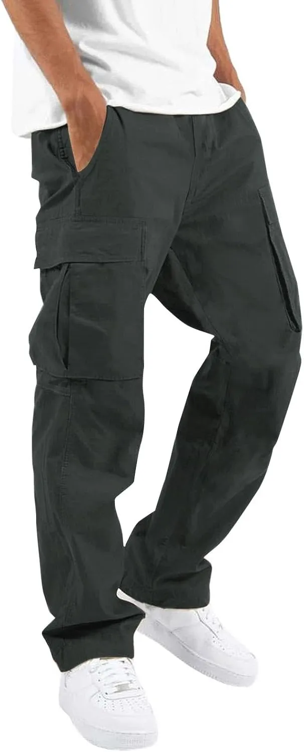 Camo Cargo Pants for Men Loose Fit Casual Lightweight Straight Cargo Sweatpants with Pockets Outdoor Hiking Joggers