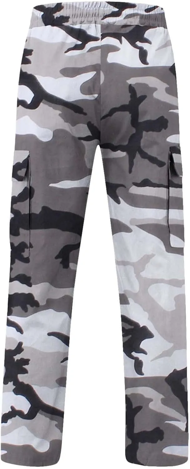 Camo Cargo Pants for Men Loose Fit Casual Lightweight Straight Cargo Sweatpants with Pockets Outdoor Hiking Joggers