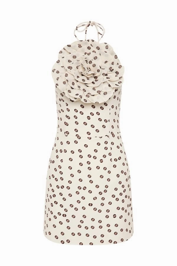 Candice Mini Dress Ivory Polka Dot Fitted Design