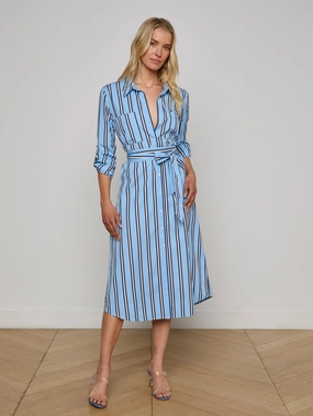 Jubilee Midi Shirtdress Sky Blue/Midnight Stripe Summer Fashion Light Blend