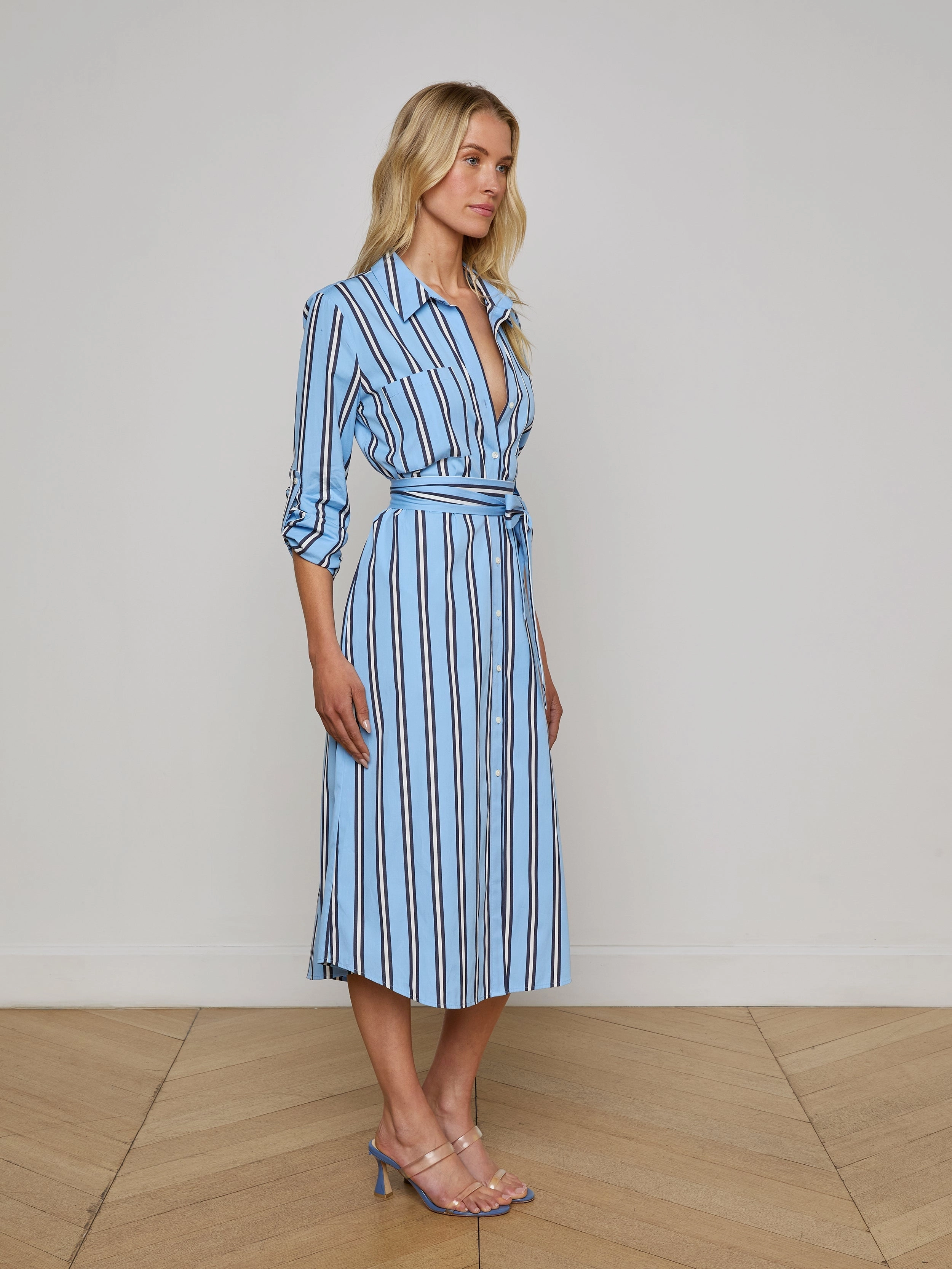 Jubilee Midi Shirtdress Sky Blue/Midnight Stripe Soft and Smooth Autumn Mood