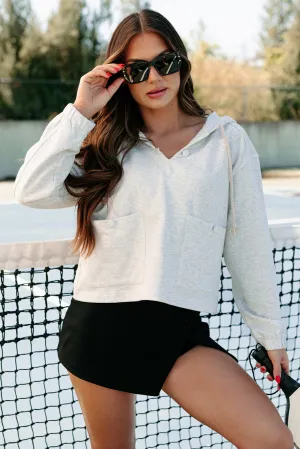 Cape Cod Cutie Buttoned Pocket Hoodie Top (Heather Grey) Contrast Stitch Detail