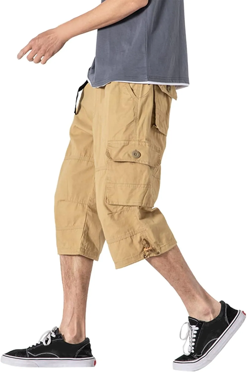 Capri Cargo Pants for Men Fashion Work Hiking Joggers Stretch Ripstop Utility Outdoor Pants with Multiple Pockets