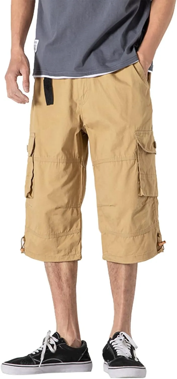 Capri Cargo Pants for Men Fashion Work Hiking Joggers Stretch Ripstop Utility Outdoor Pants with Multiple Pockets