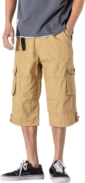 Capri Cargo Pants for Men Fashion Work Hiking Joggers Stretch Ripstop Utility Outdoor Pants with Multiple Pockets