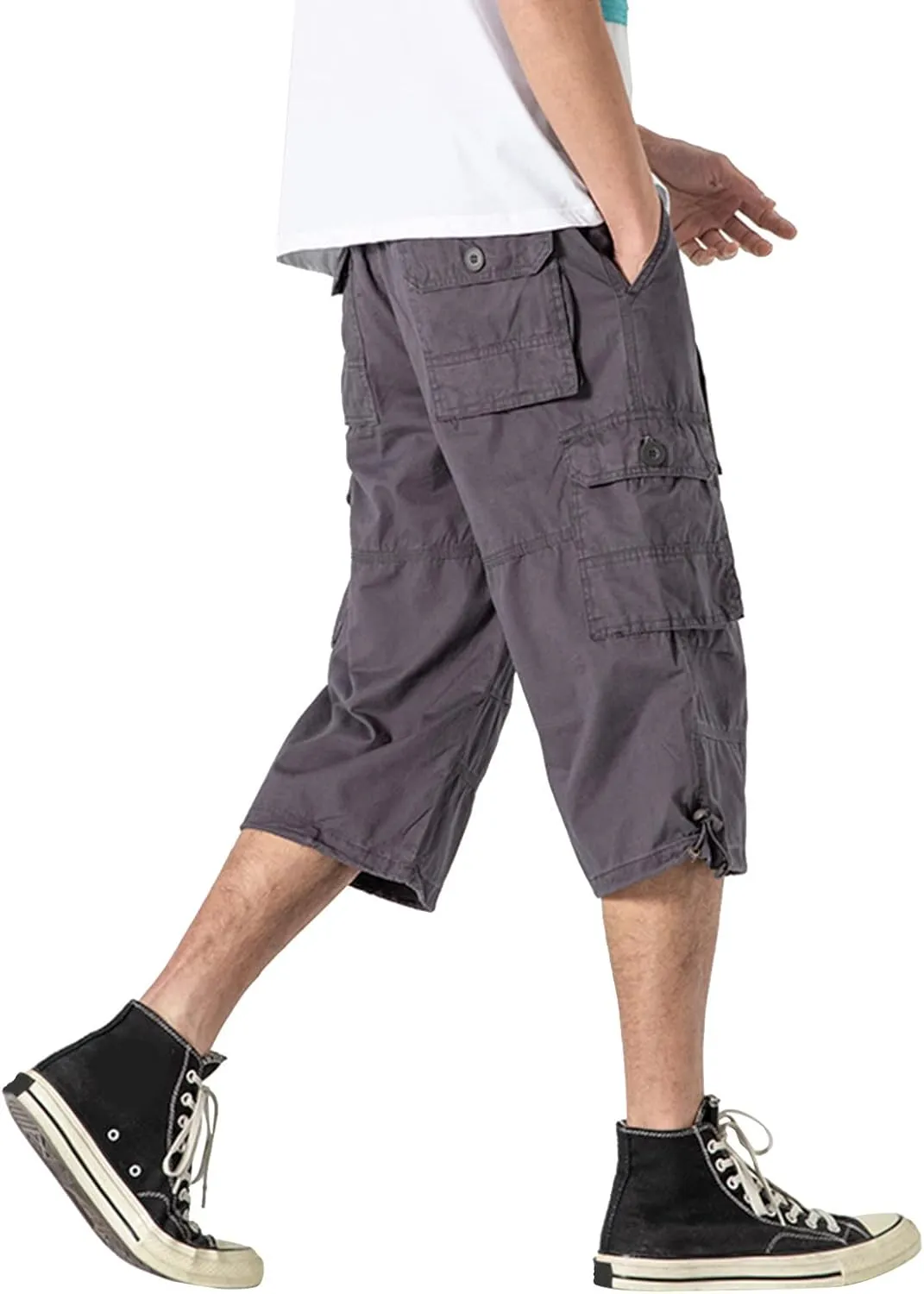 Capri Cargo Pants for Men Fashion Work Hiking Joggers Stretch Ripstop Utility Outdoor Pants with Multiple Pockets
