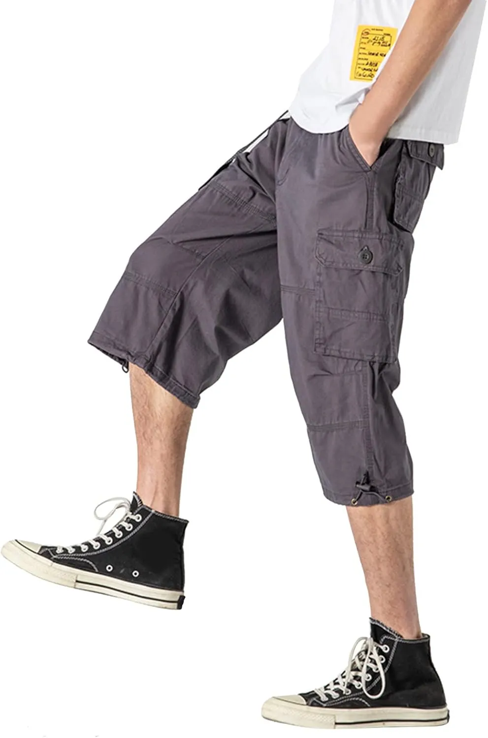 Capri Cargo Pants for Men Fashion Work Hiking Joggers Stretch Ripstop Utility Outdoor Pants with Multiple Pockets