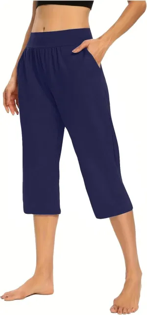 Capri Sweatpants Womens Cozy Wide Legs Cropped Pants Lounge Jogger Capri Workout Yoga Culottes Slacks Casual S