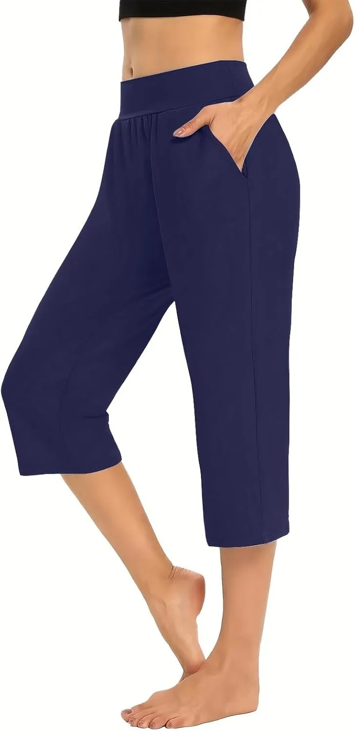 Capri Sweatpants Womens Cozy Wide Legs Cropped Pants Lounge Jogger Capri Workout Yoga Culottes Slacks Casual S