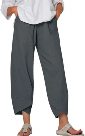 Capris Linen Pants for Women Ocean Japanese Art Printed Baggy Cropped Wide Leg Pallazzo Trousers Pants for Beach