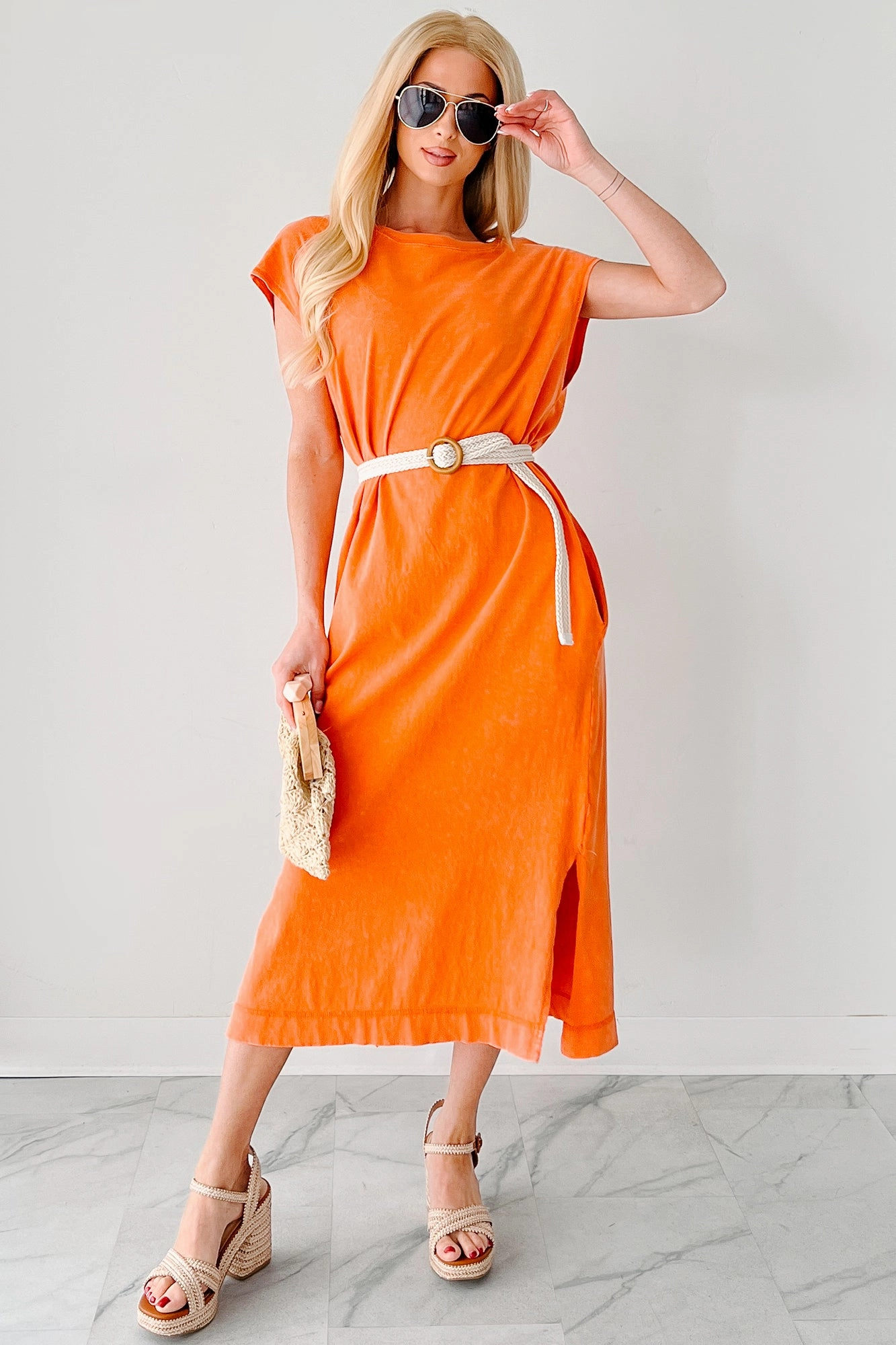 Cool Form Sundays In Bed Sleeveless Midi Dress (Orange)