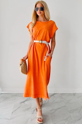 Versatile Layer Sundays In Bed Sleeveless Midi Dress (Orange)