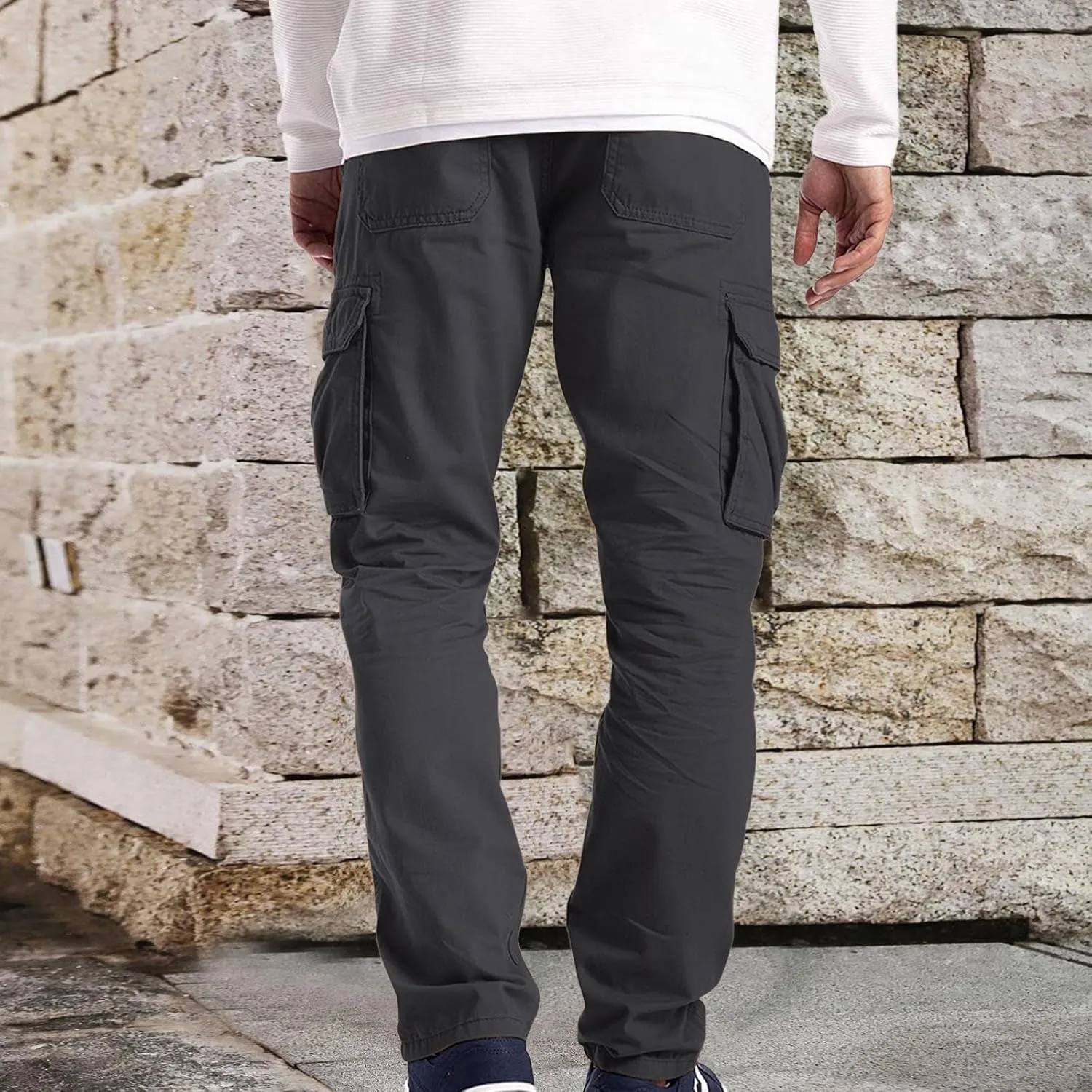 Cargo Pants for Men Baggy Workout Cargo Pants Lightweight Long Sweatpant Men's Drawstring Waist Flap Pocket Workout
