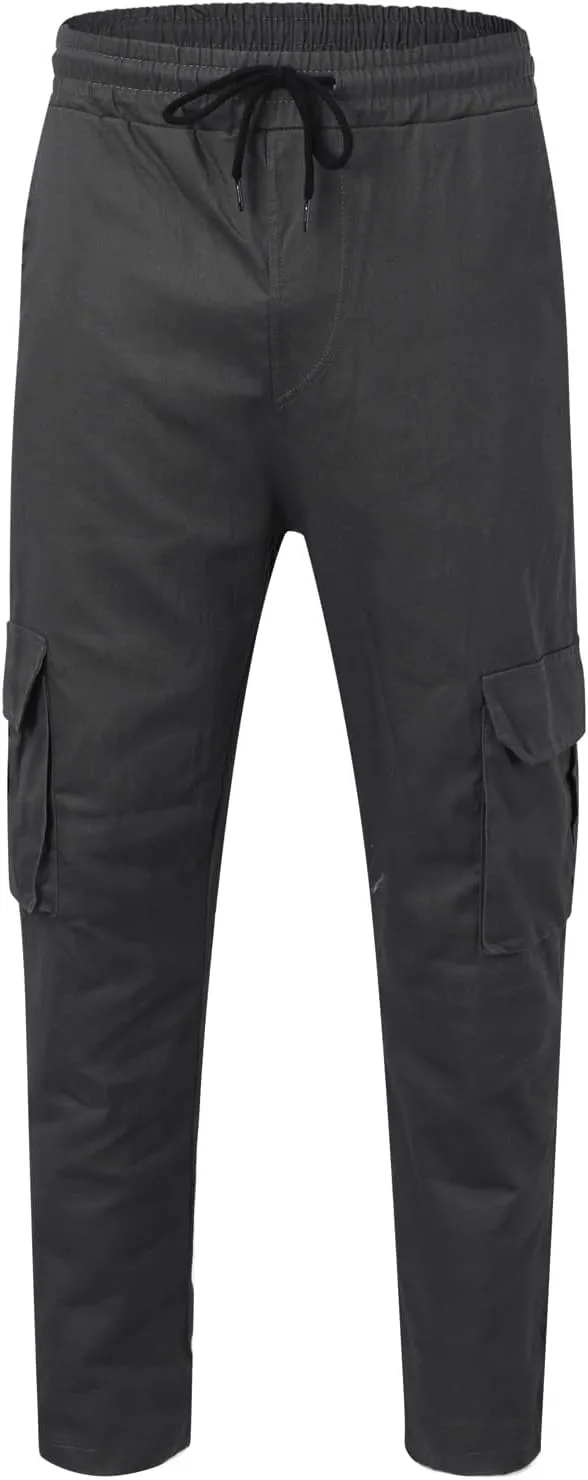 Cargo Pants for Men Baggy Workout Cargo Pants Lightweight Long Sweatpant Men's Drawstring Waist Flap Pocket Workout