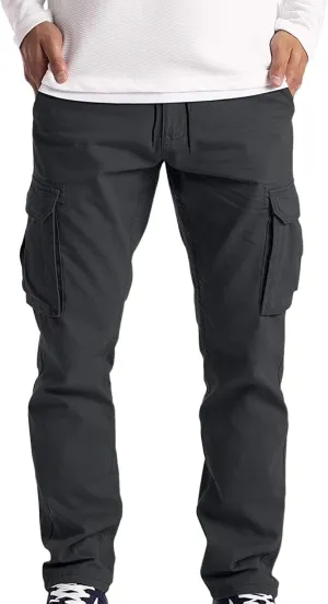 Cargo Pants for Men Baggy Workout Cargo Pants Lightweight Long Sweatpant Men's Drawstring Waist Flap Pocket Workout